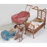 A collection of dolls furniture and accessories, to include wicker