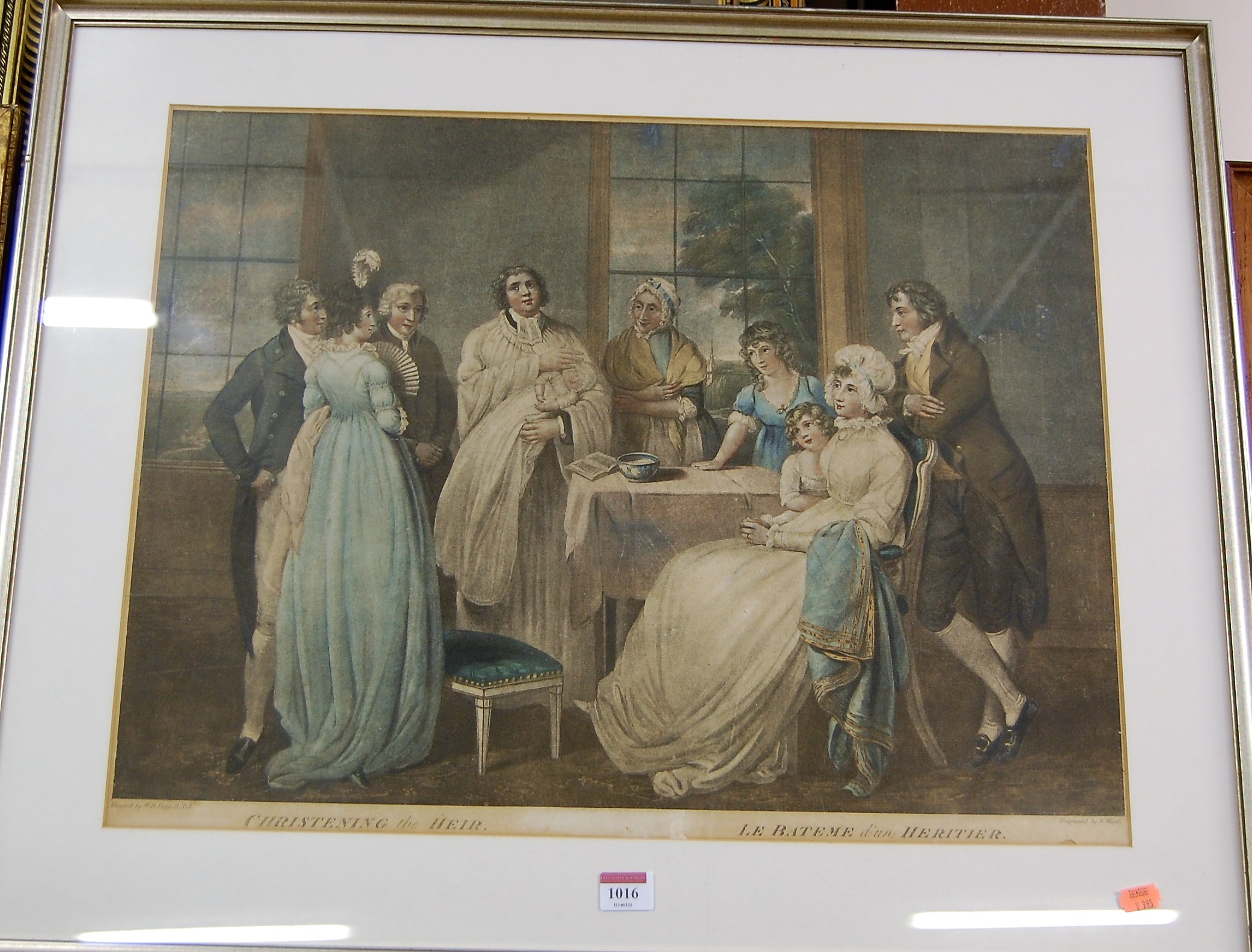 After WR Bigg - Christening the Heir, colour engraving by W Ward, 47x59cm