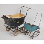 A Swallow Prams dolls pram, painted blue with folding hood and rexine interior; together with a
