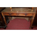 A Victorian mahogany ledgeback two-drawer side table, width 105cm
