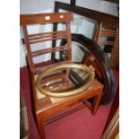 A late Georgian elm and rush seat dining chair together with gilt framed wall mirror, and two