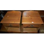 A pair of modern pine and laminate ledgeback single drawer bedside tables, width 48.5cm