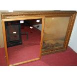 A pine framed mirror, Josette Chatten print, and a gilt framed print (3)