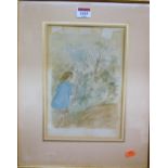 Eleanor Bellingham Smith - Girl in blue, France, watercolour, signed with monogram lower right,