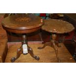 A walnut, figured walnut and floral satinwood inlaid low circular pedestal occasional table, dia.