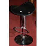 A pair of contemporary chrome and black vinyl seat breakfast bar stools
