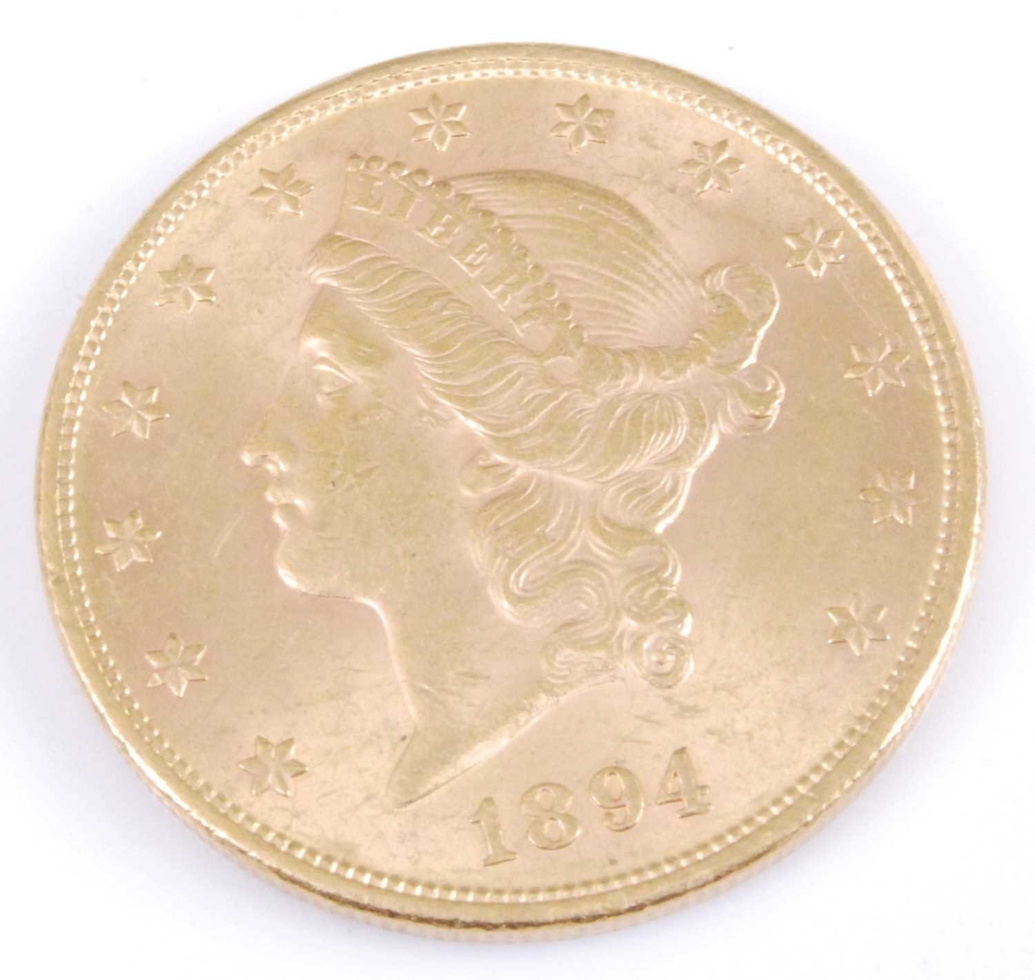 United States of America, 1894 gold 20 dollar coin, obv; Liberty head ...