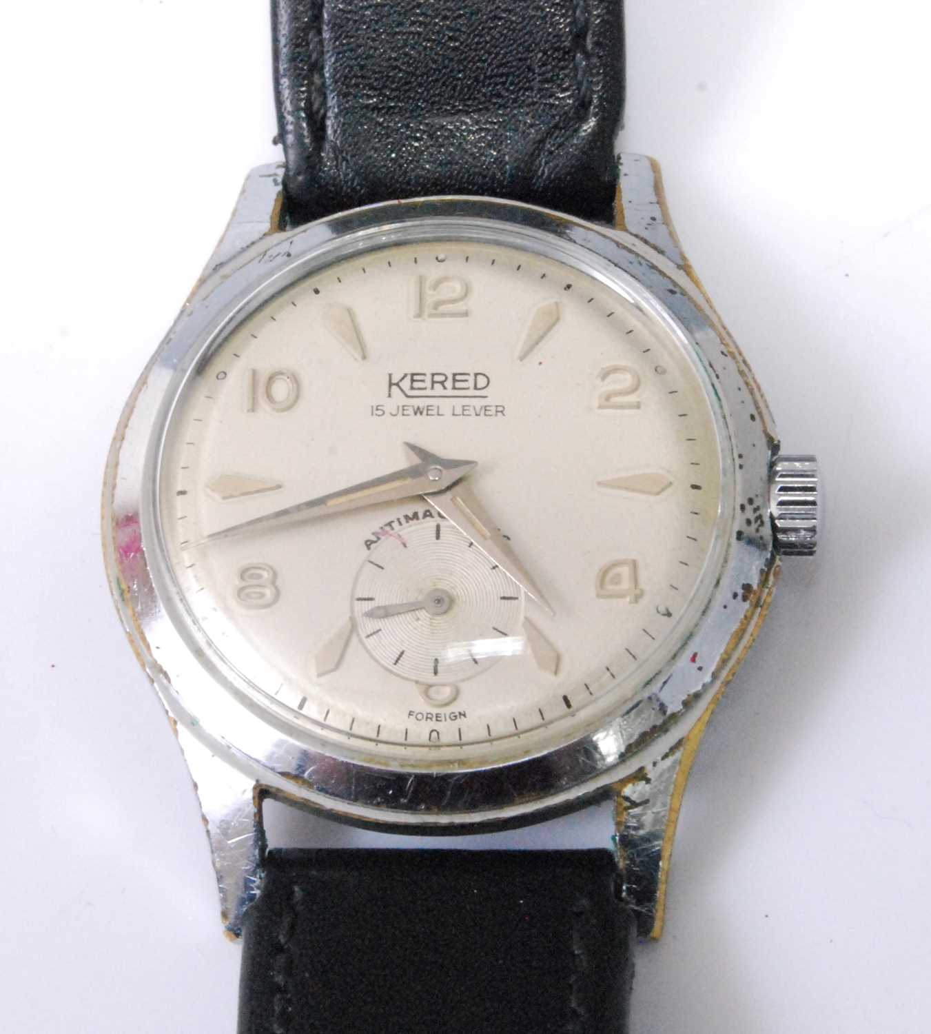 A gent's Kered steel cased vintage wristwatch, having signed silvered dial, subsidiary seconds