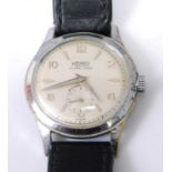 A gent's Kered steel cased vintage wristwatch, having signed silvered dial, subsidiary seconds