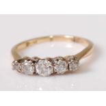 A yellow and white metal diamond five stone half hoop eternity ring, featuring five graduated Old