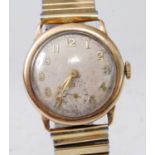 A gent's vintage Crusader 9ct gold cased manual wind wristwatch, having unsigned silvered dial, with