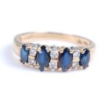 An 18ct yellow and white gold, sapphire and diamond half hoop eternity ring, comprising four