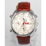 A gents Honda steel cased chronograph quartz wristwatch, with alarm, having a signed silvered dial