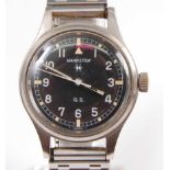 A Gents stainless steel Hamilton G.S. 'Tropicalized' mechanical wristwatch, having round black