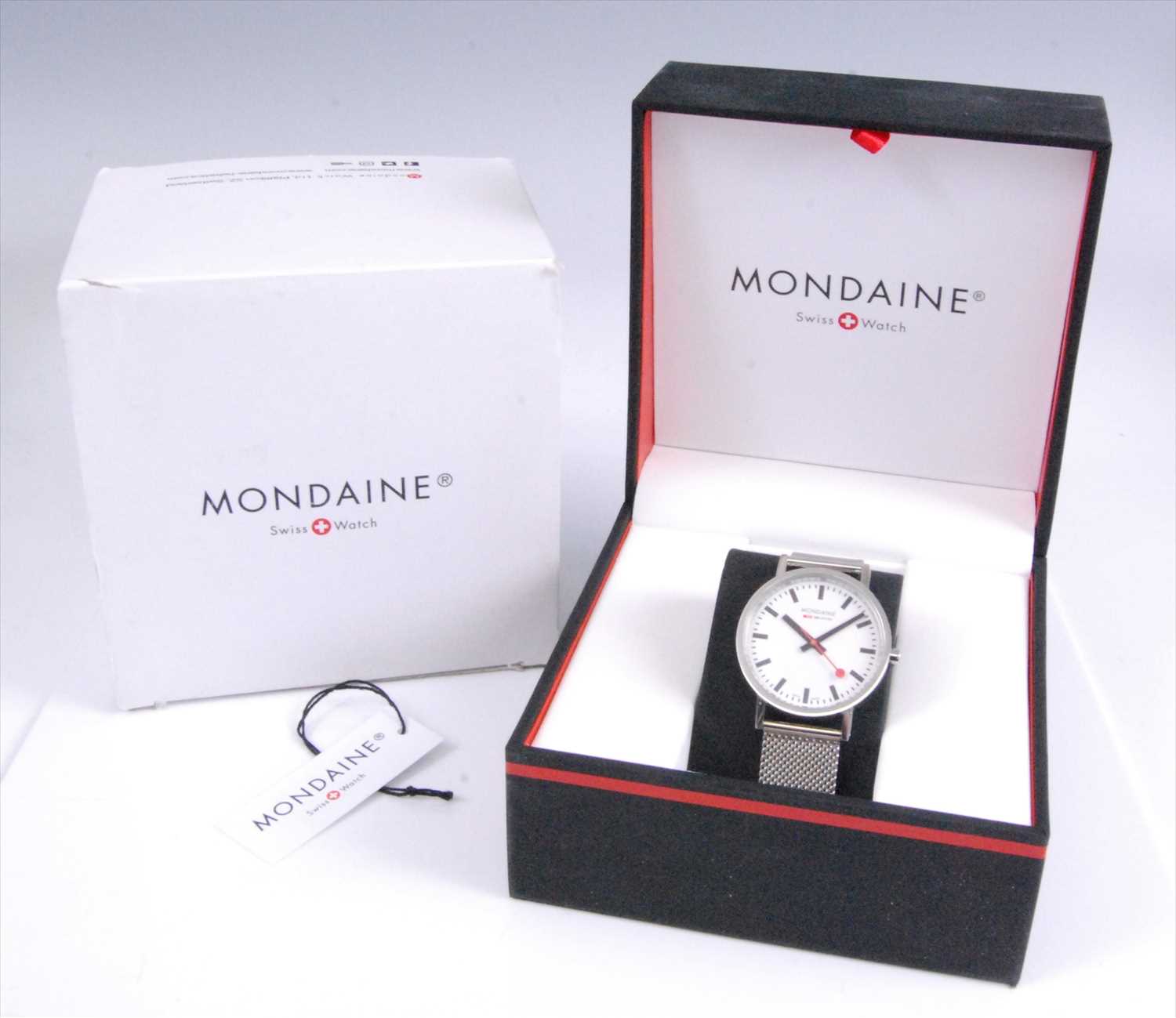 A Gents stainless steel Mondaine Classic quartz wristwatch, having round white baton dial, fitted to - Image 2 of 4