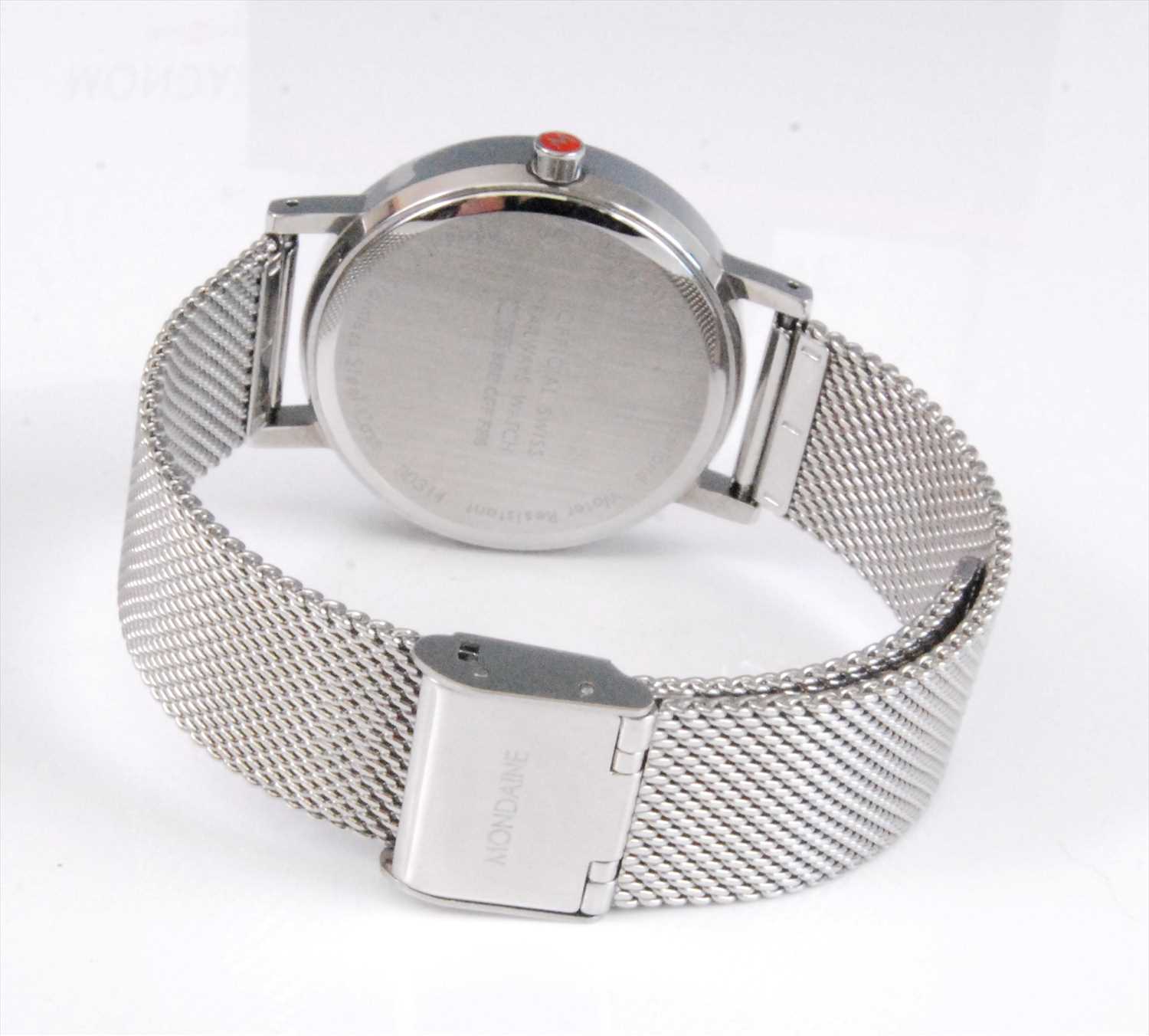 A Gents stainless steel Mondaine Classic quartz wristwatch, having round white baton dial, fitted to - Image 4 of 4
