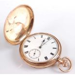 A Gents 9ct gold Elgin full hunter keyless wind pocket watch, having a round white Roman dial and