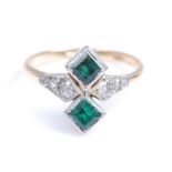 A yellow and white metal, tourmaline and diamond dress ring, featuring two square cut chrome