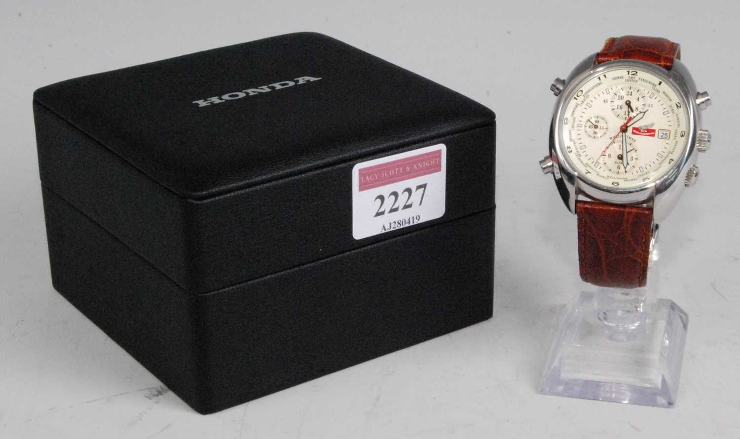 A gents Honda steel cased chronograph quartz wristwatch, with alarm, having a signed silvered dial - Image 2 of 3