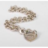 A Tiffany & Co sterling silver chain link identity bracelet, with heart shaped clasp, 52.5g,