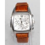 A gents Honda steel cased quartz chronograph wristwatch, having a square signed silvered dial with