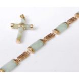 A 9ct gold and jadeite sectional link bracelet, 18.5cm; together with a 14ct gold mounted jadeite
