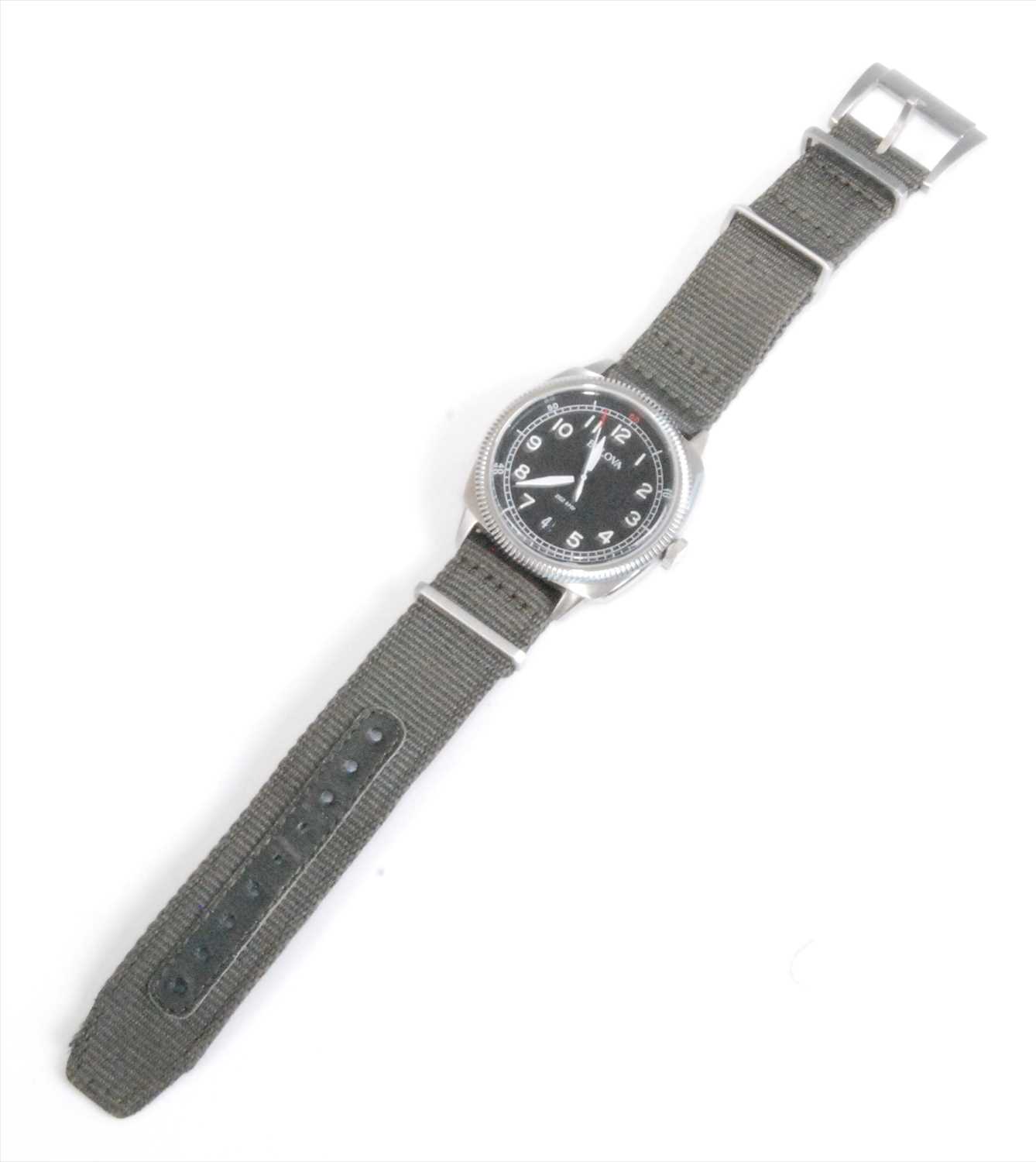 A gents Bulova Military brushed steel ultra high frequency 262khz quartz wristwatch, having round - Image 2 of 3