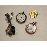 A Victorian silver cased open faced pocket watch; together with a gold plated cased open faced