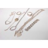 A quantity of Tiffany type silver and white metal costume jewellery, to include rings, neck chains