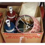 A box of miscellaneous items, to include model yacht, table lamp and shade etc