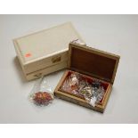 An Indian jewellery box and contents, to include mainly paste brooches, costume jewellery etc;