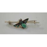 A white metal and turquoise set butterfly bar brooch, in fitted box, early 20th century
