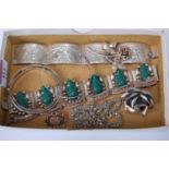 Assorted silver and white metal costume jewellery, to include bangles, bracelets, flower brooch etc