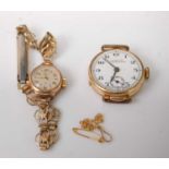 A lady's 14ct gold Marsch Sigaretten mechanical wristwatch, having signed white enamel dial (