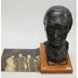 A mixed media cast portrait bust of a gentleman, on pine plinth, h.39cm