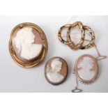A Victorian carved shell cameo brooch depicting profile portrait of a maiden, in pinchbeck mount,