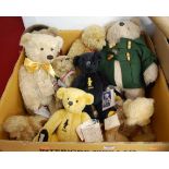 A box of miscellaneous soft toys, to include Dean's Ragbook Company Golden Dawn, No.841/2000, an