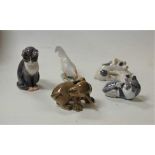 Royal Copenhagen porcelain animal figures, to include puppy No.7, cockerel No.1127 (with small