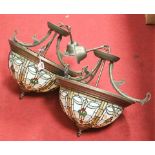 A pair of reproduction Tiffany style ceiling light fittings