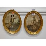 A pair of early 19th century silk embroidered panels, the first in the form of a gentleman with