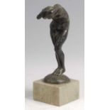 Hartman (Modern British School) - a bronze model of a female standing nude undressing, dark to mid-