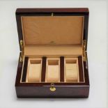A modern Hillwood faux rosewood and inlaid three-division wristwatch case, w.19cm