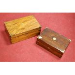 A Victorian rosewood and brass bound writing slope, having fitted interior, w.35cm; together with