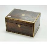 A Victorian rosewood and brass bound lady's vanity case, of rectangular form, the hinged lid