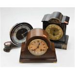 A circa 1900 slate mantel clock, h.24cm; together with a Metamec electric mantel clock; and an