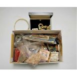 A box of miscellaneous items, to include Must de Cartier leather wallet, clay pipe, curblink