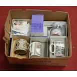 A collection of six boxed Wedgwood commemorative tankards, to include Chaucer's Canterbury Pilgrims,