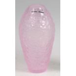 A contemporary Lalique frosted and moulded pink glass vase, of ovoid tapering form, having all-