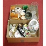 Two boxes of miscellaneous china and glassware, to include Hornsea Saffron pattern part tea set, a