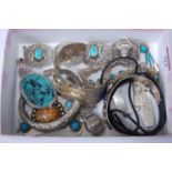 Assorted white metal and silver costume jewellery, to include pendants, bracelets, bangle, turquoise